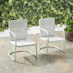 Juego De 2 Sillas Para Exteriores Blancas Metal