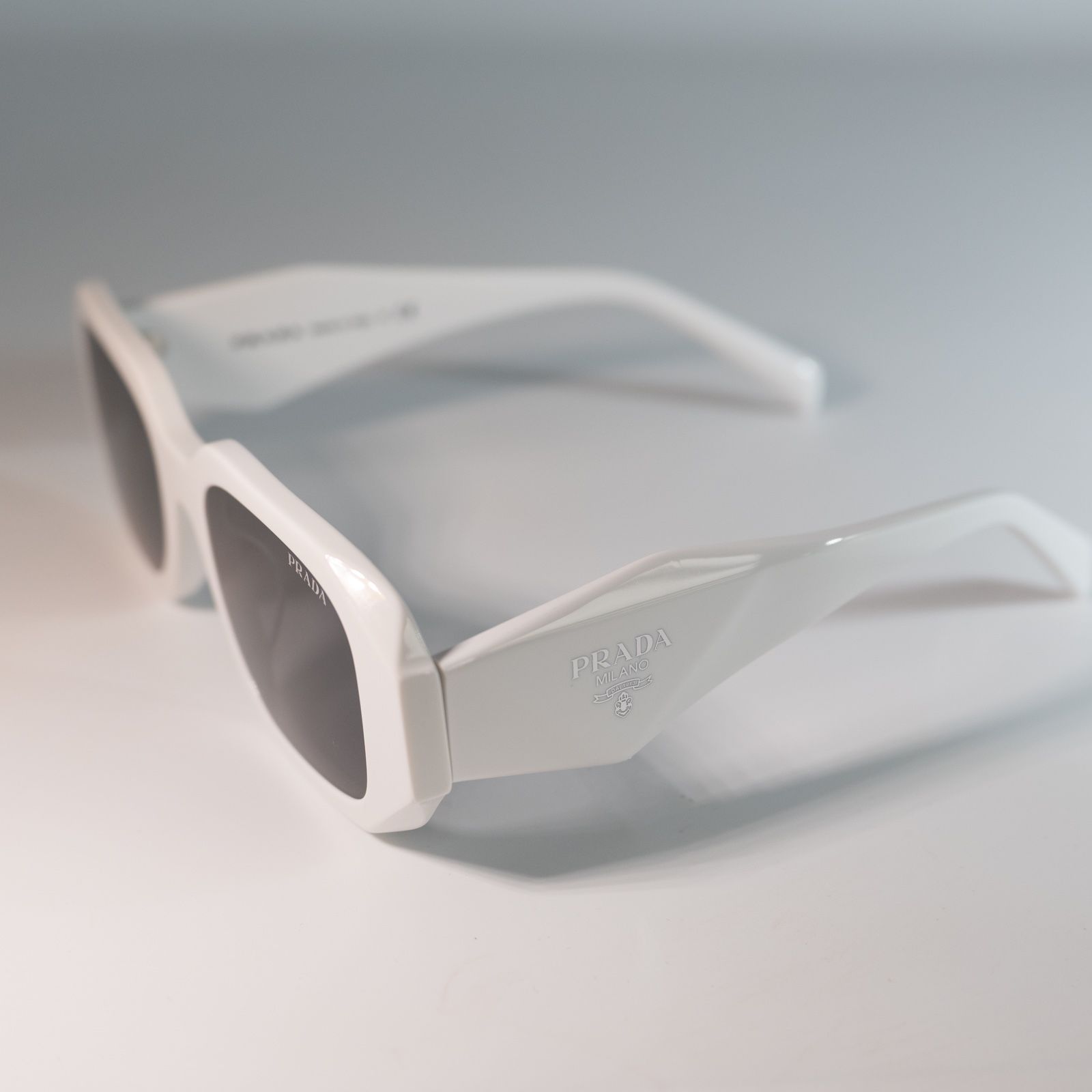 Symbole Rectangular Sunglasses in White - Prada