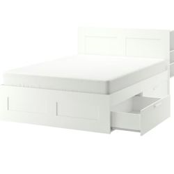 IKEA BRIMNES Queen Bed Frame with Storage Drawers + Headboard