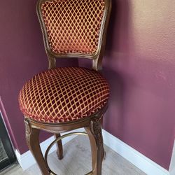 Tall Antique Chair With Burgundy And Gold