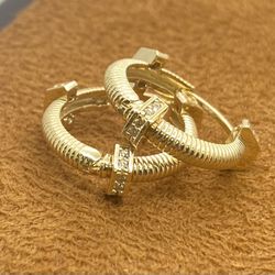Gold Diamond Screw Hoop Earrings 
