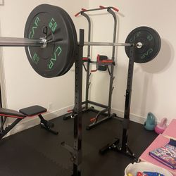 Home Gym - Barbell, Weight Plates, Squat Rack