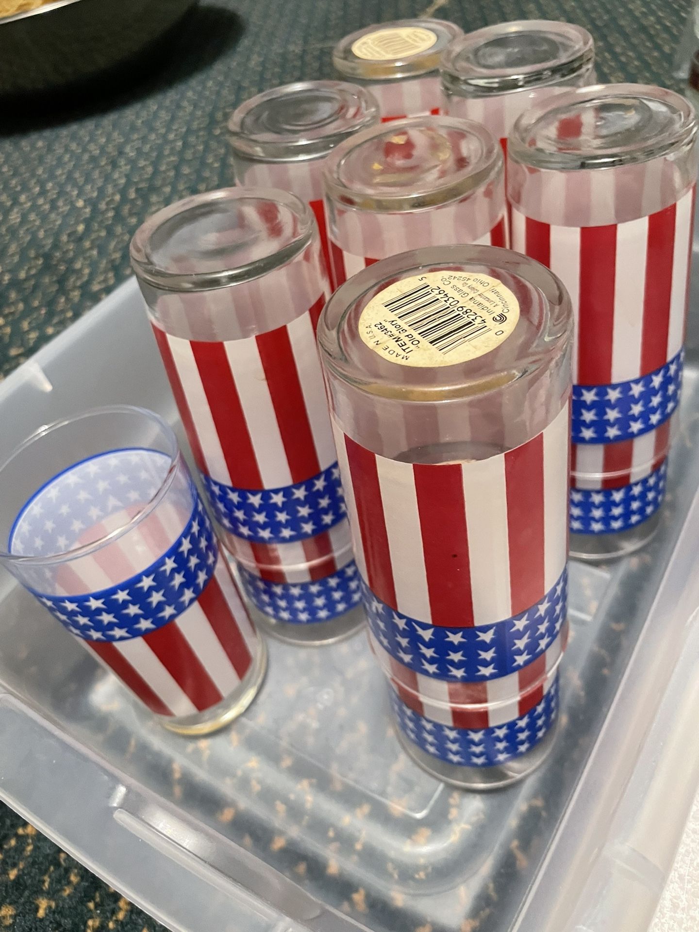 Set Of 15 Vintage Red White Blue Stars Stripes Flag Bicentennial Patriotic Drinking Glasses Tumblers