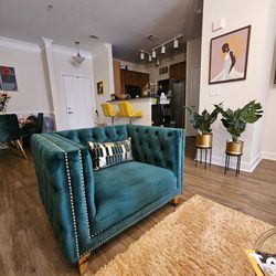 Beautiful Green Velvet Sofa 66' & Chair