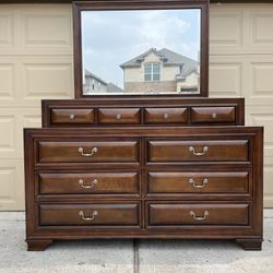 Solid Wood 10 Drawers Dresser with mirror  Heavy and sturdy.  Drawers Work well
