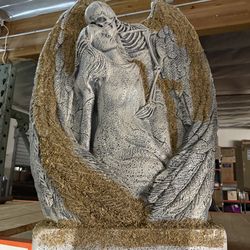 Halloween Graveyard Decor Set Tombstone + Angel Skeleton Prop