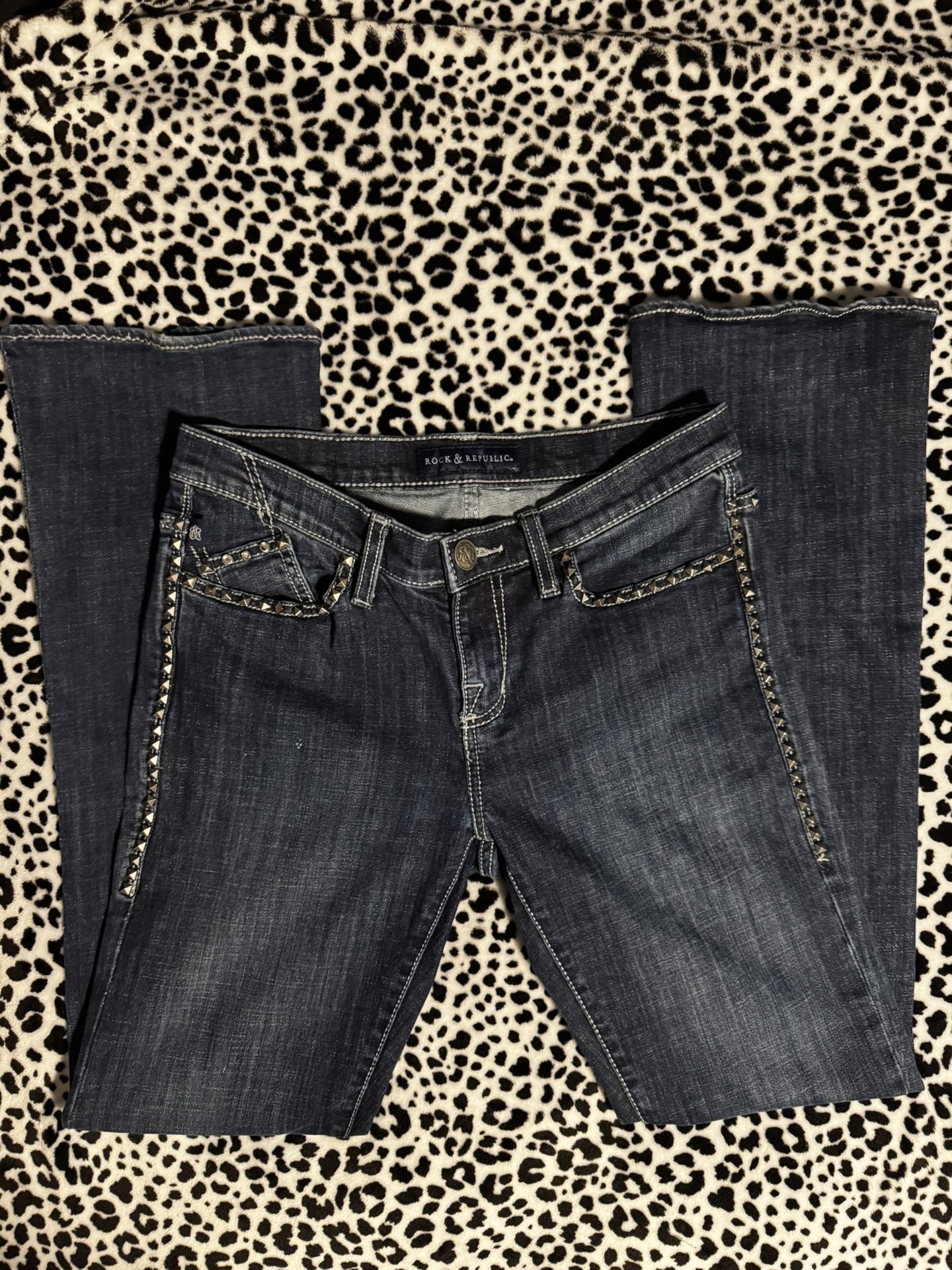 Rock & Republic low rise blue bootcut studded denim jeans