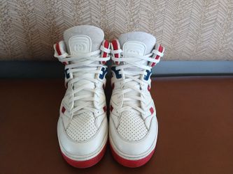 gucci basket high top sneakers red white and blue