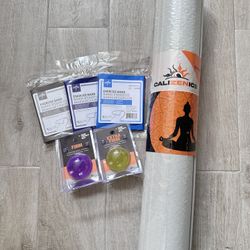 (NEW) Yoga Mat/Bands/Hand Therapy Balls Fitness Set
