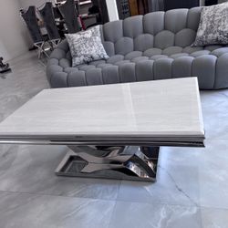 White Marble Top Coffee Table Chrome Base