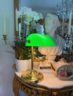 Vintage brass finished green bankers lamp