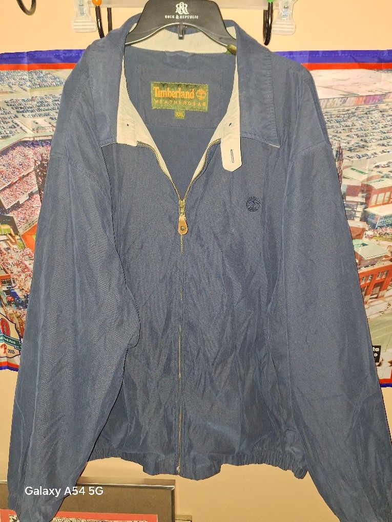 Timberland Jacket Blue Coat Bomber Lined Weathergear Vintage Y2K size XXL $45