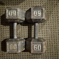 Pair Of 60 Pound Dumbells And Bench