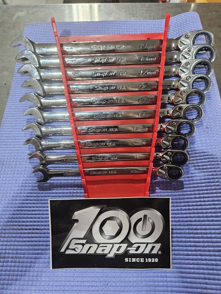 New Snap-on Metric Flank Drive Plus Reversible Ratcheting Wrench Set