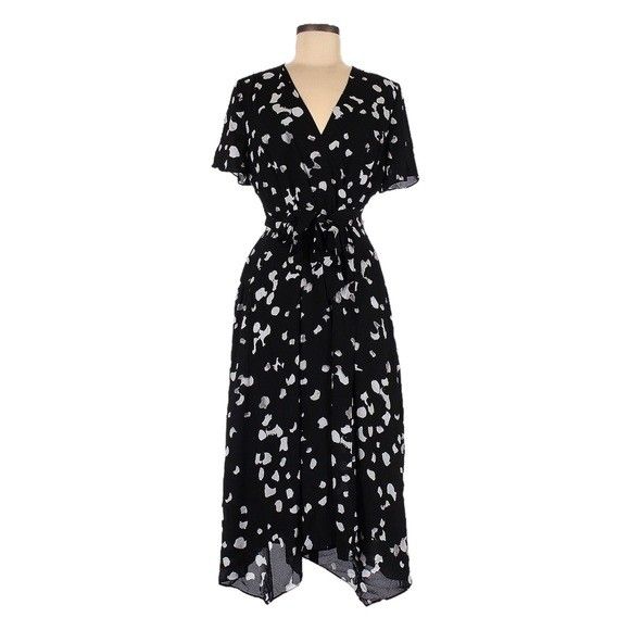 ALFANI Womens Black Polka Dot Midi Wrap Dress