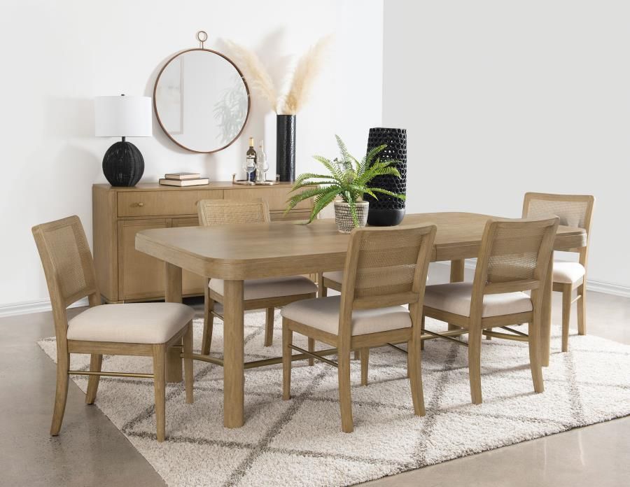 Dining set 7 pc Sand Wash finish, Solid wood, Handwoven cane back rest chairs. New Especial price