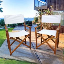 Set Of 2 - White Canvas Wood Folding Director’s Chairs [NEW IN BOX] **Retails for $219