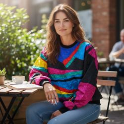 🌈 Vintage 90s Gianna Woman Colorblock Pullover – Women’s 3X – $55