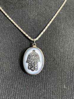 Hamsa Necklace , Silvertone 