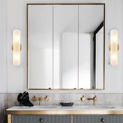 Modern Brass Wall Sconces Set of Two Frosted Glass Wall Lights