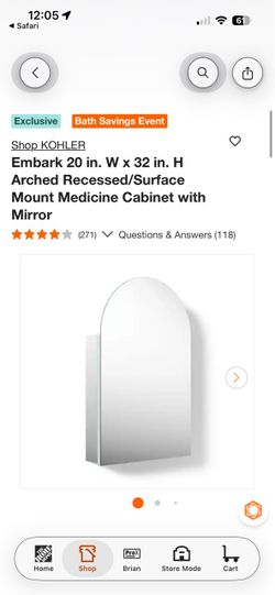 Kohler Embark 20x32 Arched Medicine Cabinet with Mirror