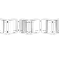 Sturdy Wood Pet Gate, Freestanding Wire Pet Dog Gate Safety Fence Indoor, Foldable Stair Barrier Pet Exercise for Most Furry Friends, Dog Gate for Sta