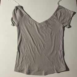 Wild Fable Ribbed Gray Short Sleeve Tee V Neck Cute Fashion NWT Ladies Size XS