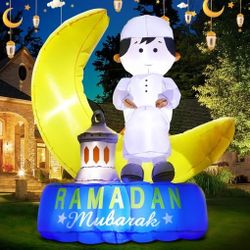 6FT Inflatable Ramadan Moon Muslim Decorations, Blow Up Islamic Eid Decor, Holiday Outdoor Decorations and Holy Celebration Décor