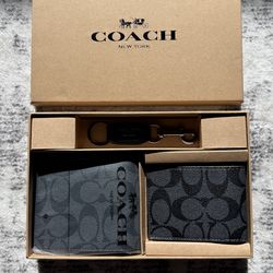 Black Coach wallet, cardholder and keychain set