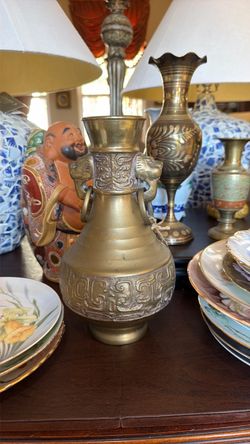 Brass Asian Decorative Vase with Dragon Handles