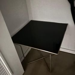 Modern Black Glass & Stainless Side Table