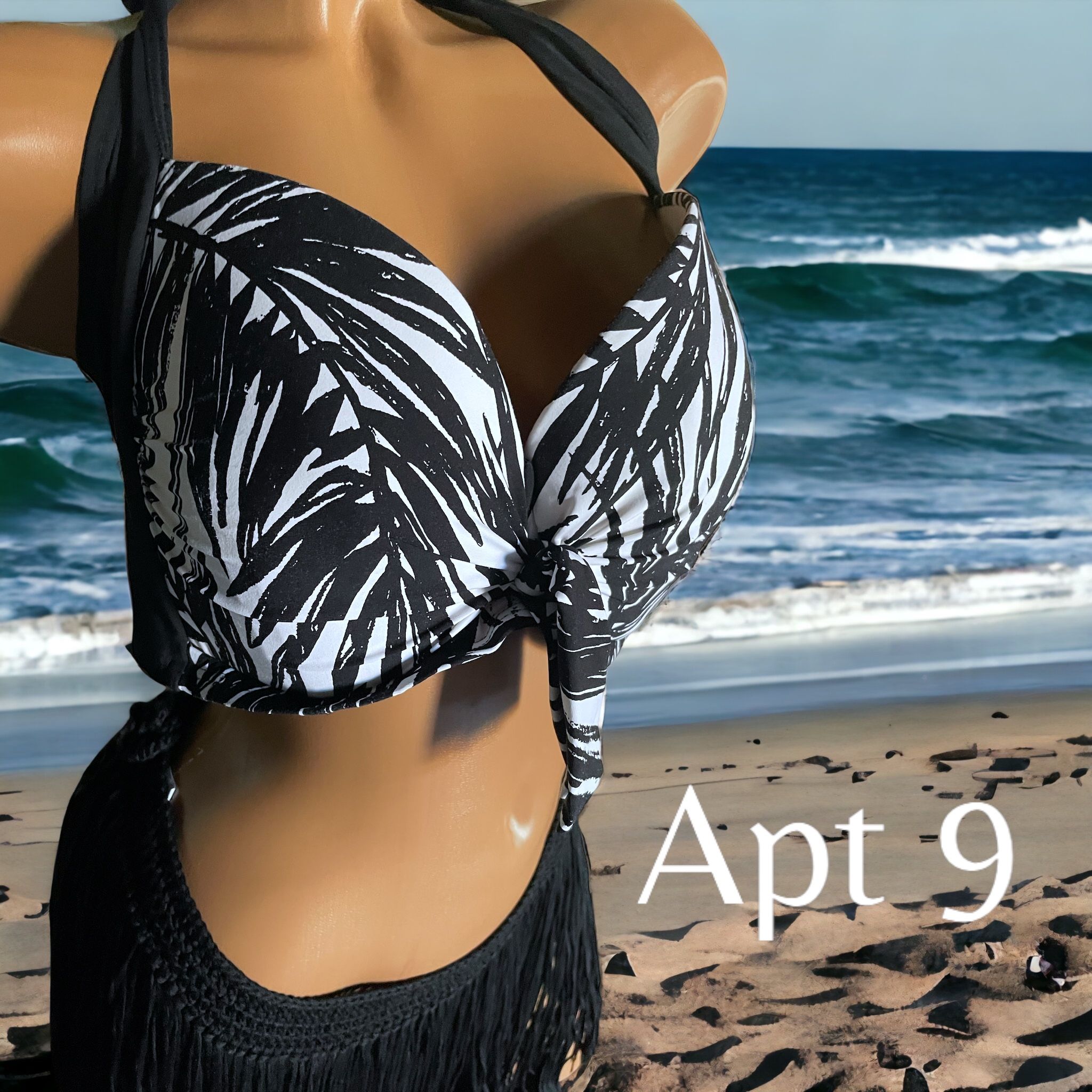 APT 9 3X Tie-Back Bathing Suit Top Black/White