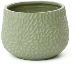 Green Large Round Planter with Floral Texture, Decorative Garden Plant Pot Indoor Outdoor Use