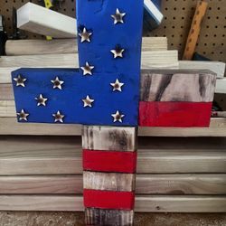 Wooden Star Spangled Cross