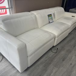White Genuine Leather Sofa With 3 Power Recliners 