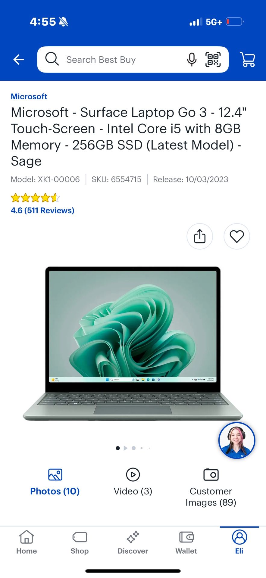 Microsoft - Surface Laptop Go 3 - 12.4" Touch-Screen - Intel Core i5 with 8GB Memory - 256GB SSD (Latest Model) - Sage