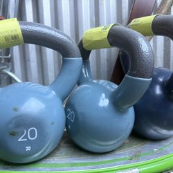 3 NEW ALL IN MOTION KETTLEBELLS - 2x 20LB, 1x 30LB