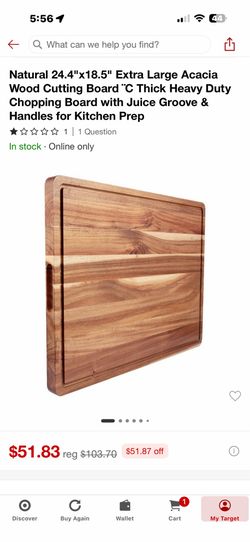 Natural 24.4"x18.5" Extra Large Acacia Wood Cutting Board C” Thick Heavy Duty Chopping Board
