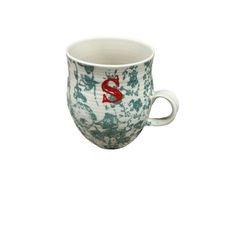 Anthropologie Initial “S” Homegrown Monogram Mug Teal with Red Letter