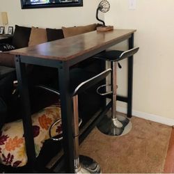 Bar Table Narrow Long Kitchen Dining Sturdy Metal Frame Industrial rustic brown