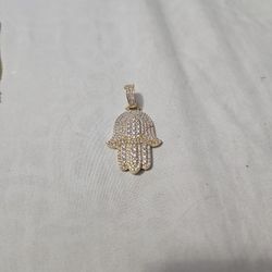 Gold Plated Sterling Silver Hamsa Pendant And 5mm 24in Gold Plated Sterling Silver Cuban Chain
