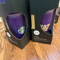 UW Starbucks Water Cups With Straws.  5 Per Box,  $10 Per Box. 