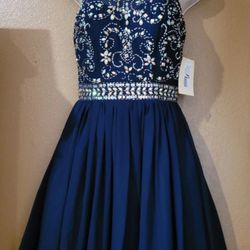 Blue Rhinestone Formal Homecoming Dress