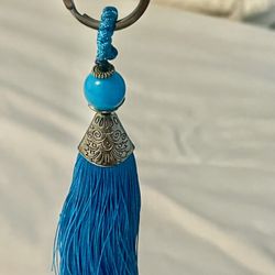 Turquoise Blue Tassel Keychain Charm 