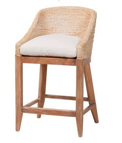 New Bali & Pari Jasper Seagrass Counter Stool, Mahogany Wood Frame, Coastal Seating with  Cushion