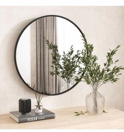 XRAMFY 30 in. W x 30 in. H Round Aluminum Alloy Framed Black Wall Mirror