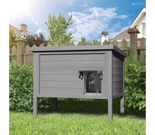 Cat House Feral Cat Enclosure 100% Insulated All-Round Foam Weatherproof Solid Wood Large Size for Multiple Felines 34.5" L*21.5" W*27.2" H