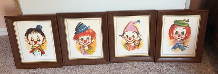Set of 4 Framed Clown Portrait Prints