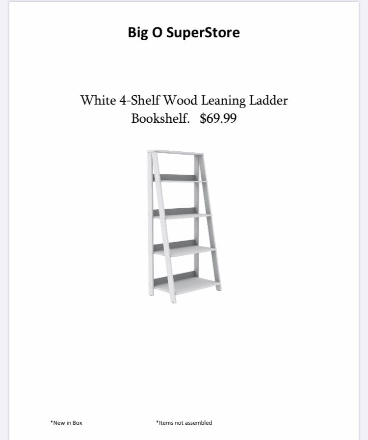 White four shelf wood leaning ladder bookshelf