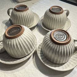 4 Mug & Saucer Ceramic Set  Dishware / Microwaveable Safe